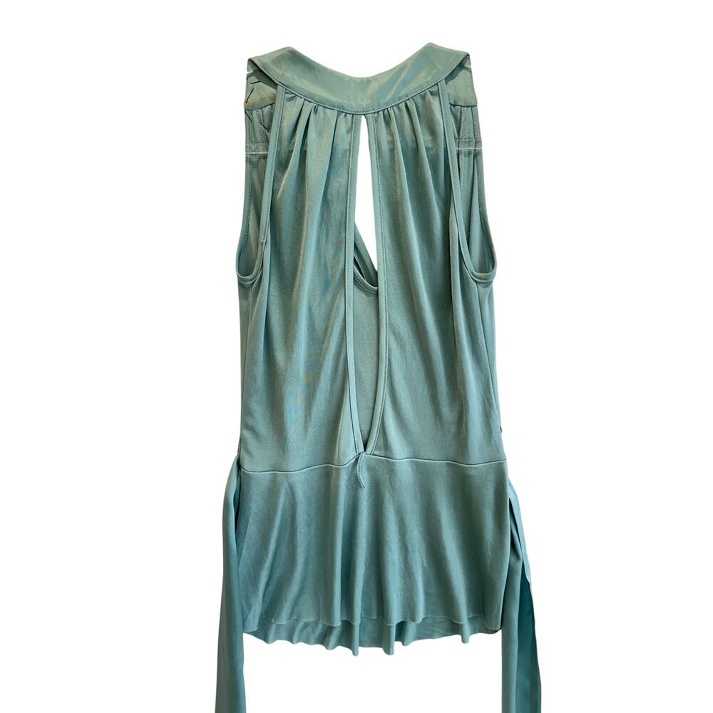 Vintage Y2K Sage Green Draped Halter Top Star Brooch Made USA v neck sexy Sz S - Picture 3 of 7